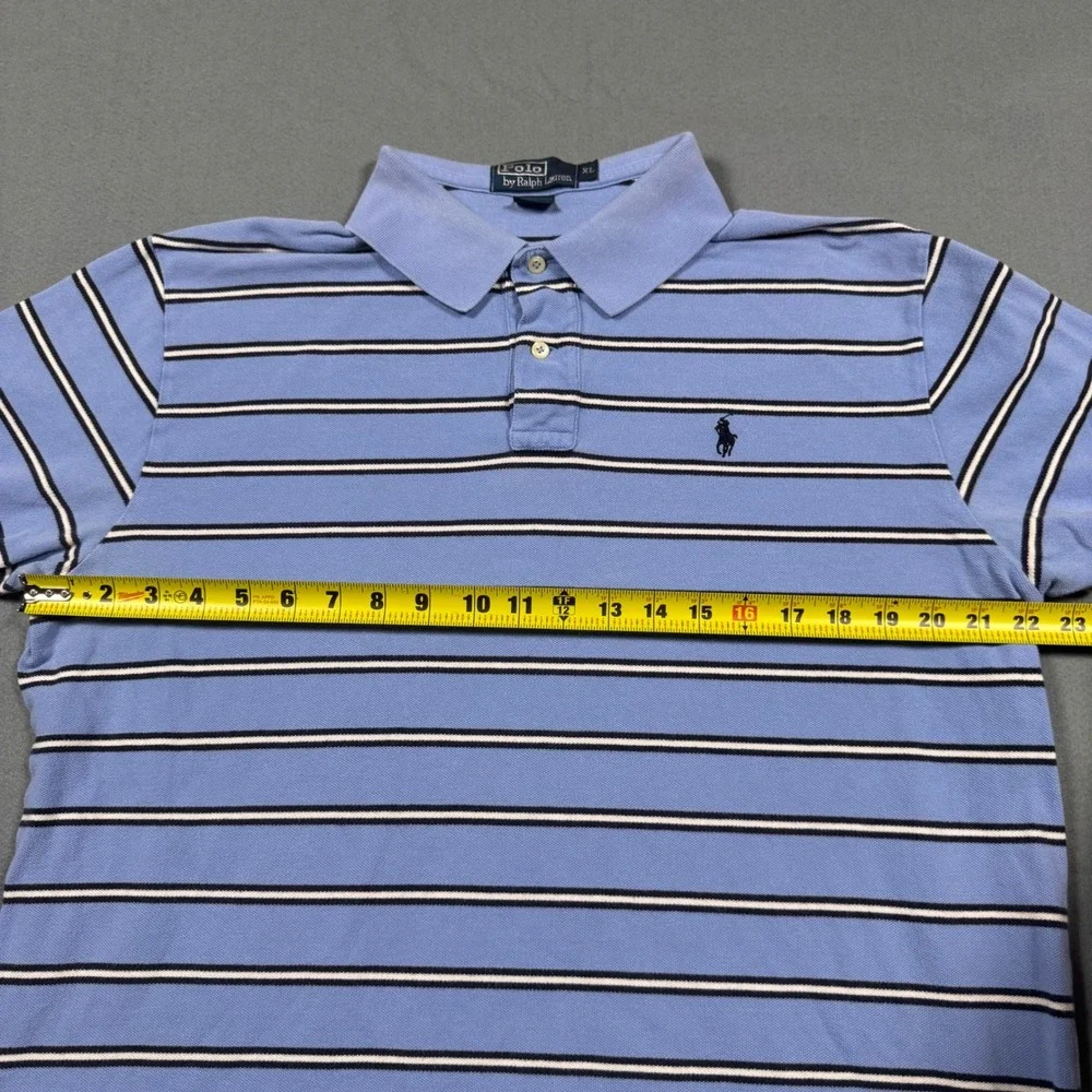 Polo Ralph Lauren Mens XL Blue Striped Short Sleeve Cotton Pique Polo Shirt